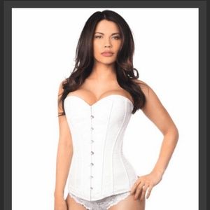 Plus Size White Brocade Bridal Steel Boned Corset